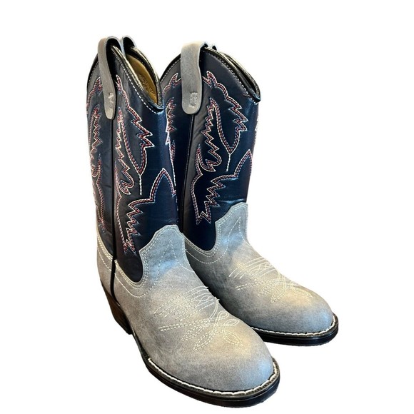 Laredo Cowboy Boots Youth Kids Western Grey Blue Size 9 1/2 MB13 - Picture 2 of 7